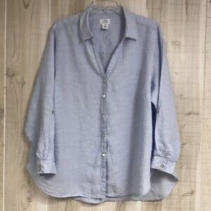 Sigrid Olsen Linen Shirt Blue 3/4 Sleeve Button Up Blouse Top Travel Vacation 2X